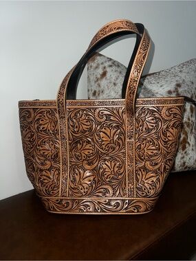 Western Linens Hand-Tooled Leather Tote Bag